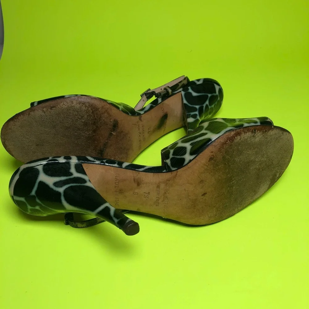 Kate Spade Heels Women 7.5 Black Giraffe Print Peep Toe Stiletto Made in Italy